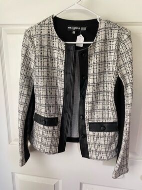 Karl Lagerfeld Paris Black & White Tweed Moto Jacket Size 4